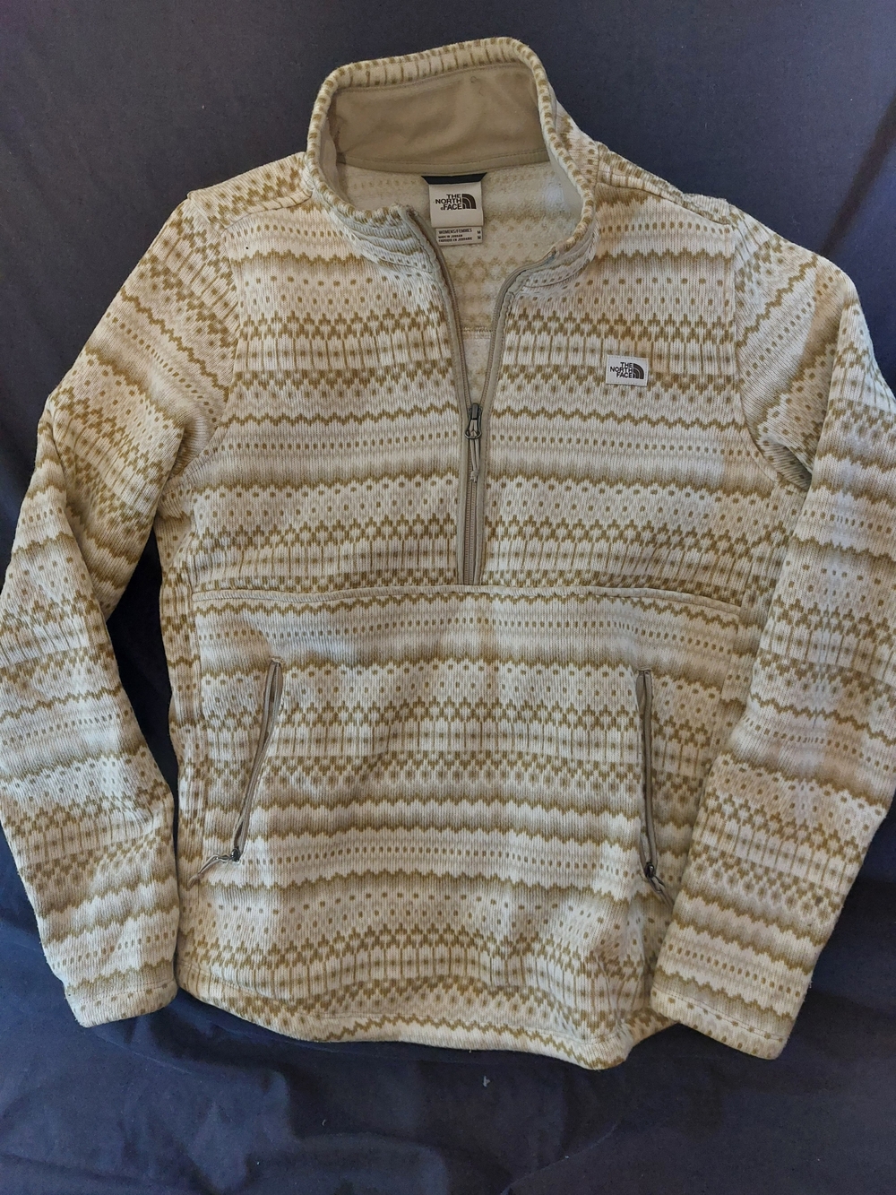 The North Face Men’s Cream & Tan Patterned Half-Zip Fleece Pullover